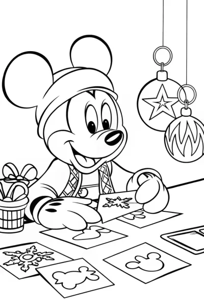 Mickey making Christmas cards