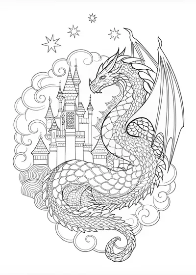 Intricate Dragon Design Coloring Page