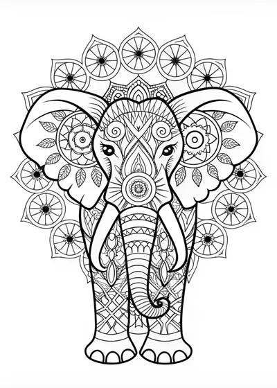 Intricate Elephant Mandala Coloring Page