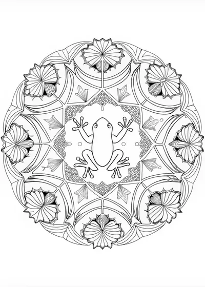 Intricate Frog Mandala Coloring Page