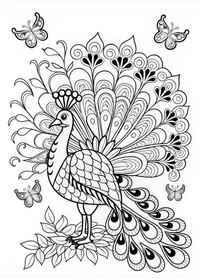 Intricate Peacock Coloring Page