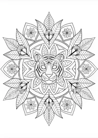 Intricate Tiger Mandala Coloring Page