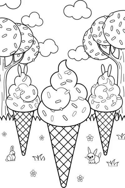 The Ice Cream Forest Adventure Coloring Page