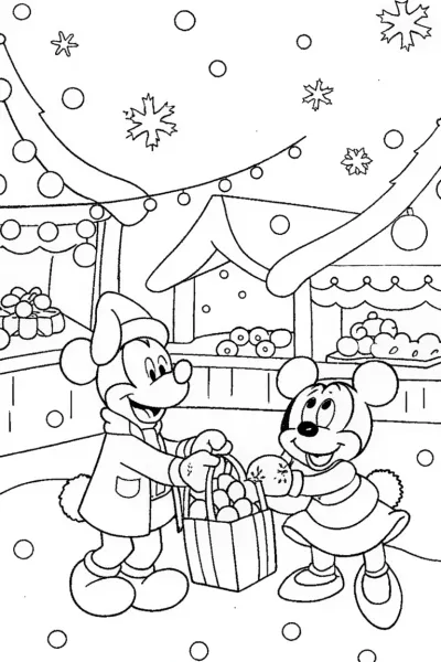 Mickey’s Magical Christmas Market Coloring Page