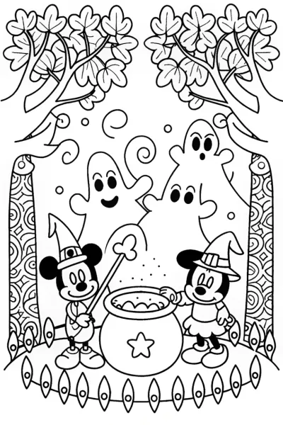 Mickey and Minnie’s Spooky Potion Party Coloring Page