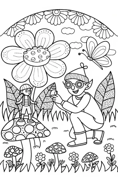 Blippi in a whimsical garden scene
