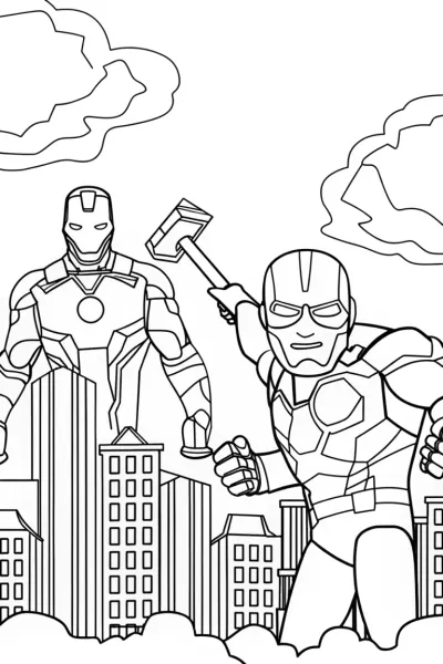 Avengers Assemble in the City Coloring Page