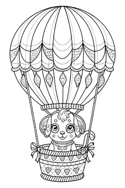 Puppy in a hot air balloon