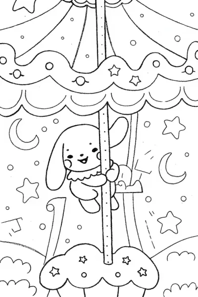 Cinnamoroll’s Dreamy Cloud Carousel Coloring Page