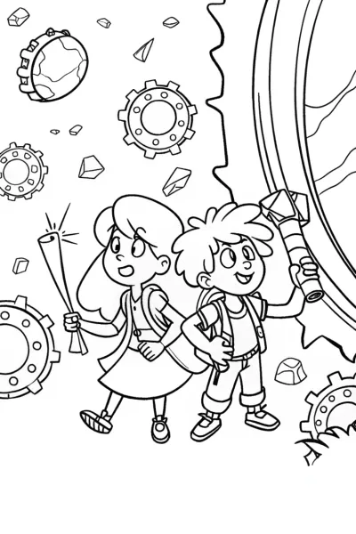 Anime Time-Traveling Explorers Coloring Page