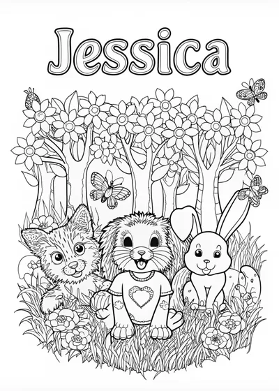 Jessica’s delightful animal pals coloring page