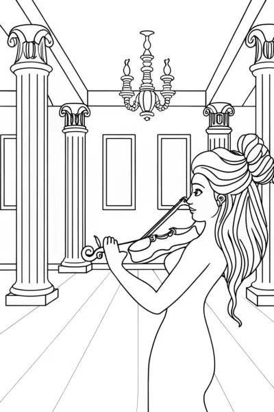 Mermaid musician in an art gallery