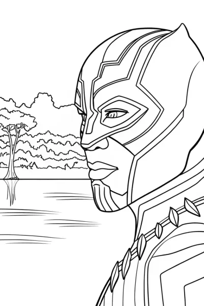 Black Panther gazing at a lake