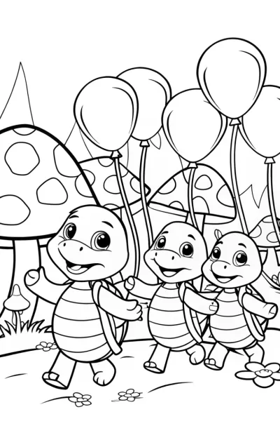 Whimsical Turtle Parade Coloring Page