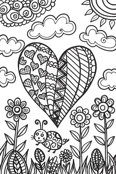 Heart Mosaic Garden Coloring Page