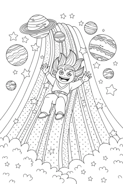 Goku’s Galactic Slide Coloring Page