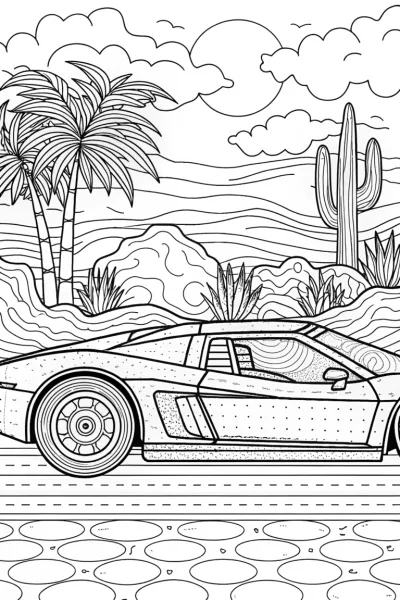 Lamborghini Oasis Adventure Coloring Page