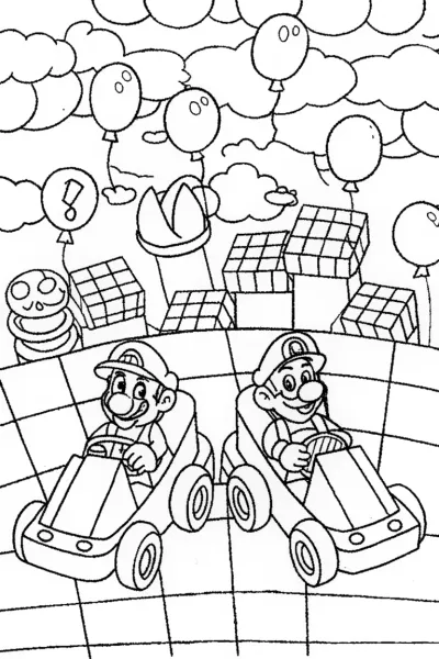Mario and Luigi Sky Race Coloring Page