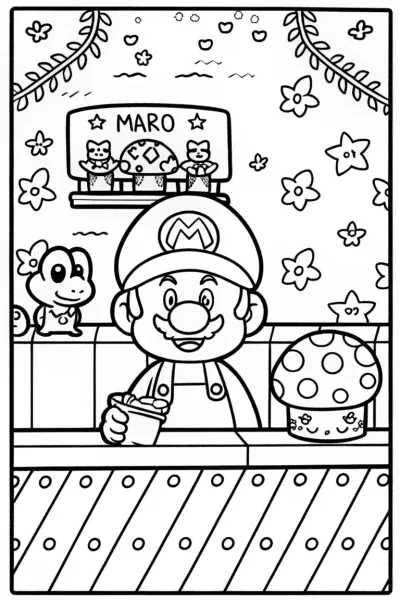 Mario’s Enchanted Bubble Tea Shop Coloring Page