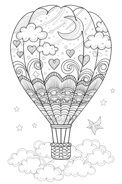 Whimsical heart journey through the stars coloring page