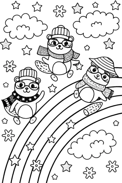 Rainbow Racing Ferrets Coloring Page