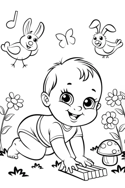 Baby’s joyful music garden quest coloring page