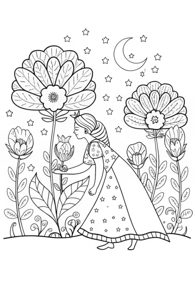 Princess in the Starlit Garden Coloring Page