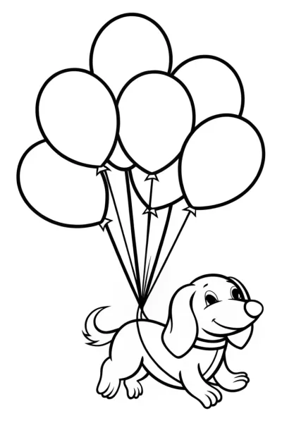 Dog flying with balloons