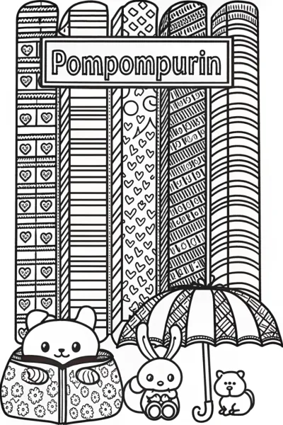 Pompompurin’s Cozy Book Nook Coloring Page
