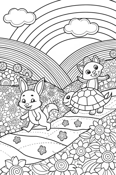 Rainbow Hike Adventure Coloring Page