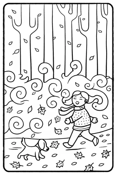 Autumn’s Whispering Wind Coloring Page