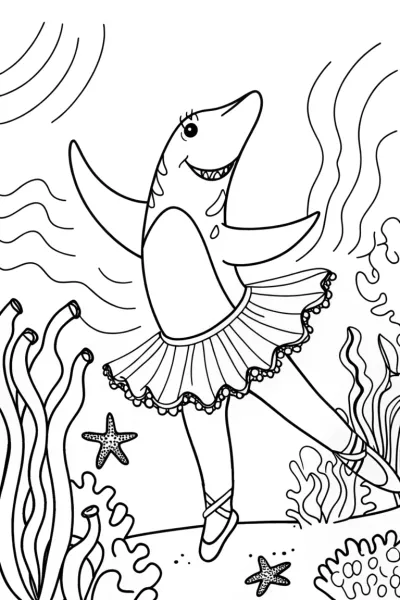 Shark Ballet Underwater Coloring Page