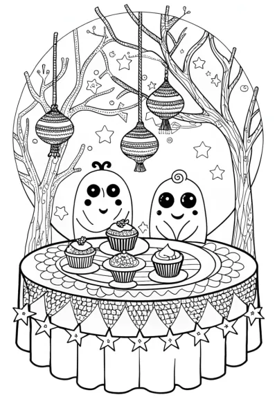 Monstrous tea time coloring page