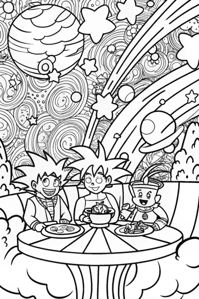 Goku’s Cosmic Tea Party Coloring Page