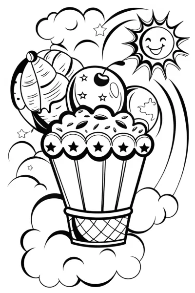 Ice Cream Adventure in Dreamland Coloring Page