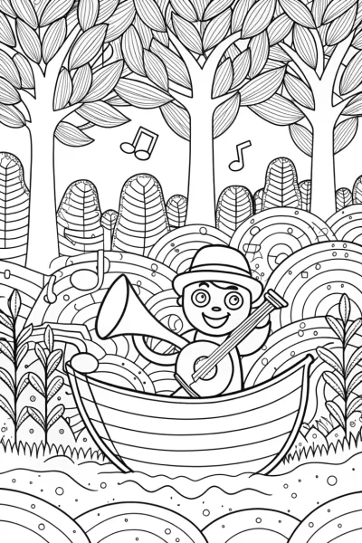 Mario’s Adventure on the Musical River Coloring Page