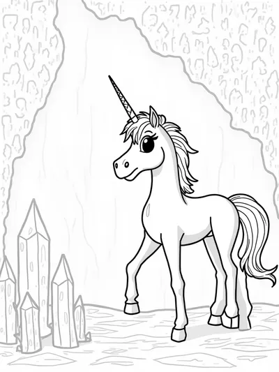 Unicorn exploring a crystal cave