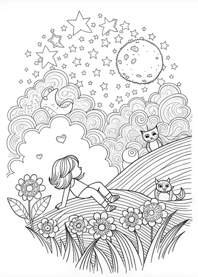 Lina’s Dreamy Night Sky Coloring Page