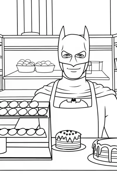 Batman baking in a bakery