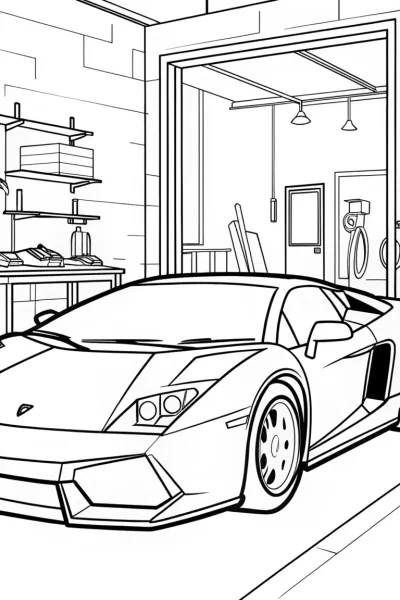 Lamborghini in a mechanic’s workshop