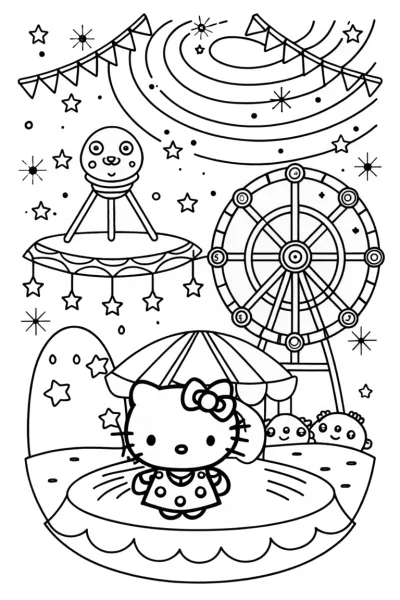 Hello Kitty’s Cosmic Carnival Coloring Page