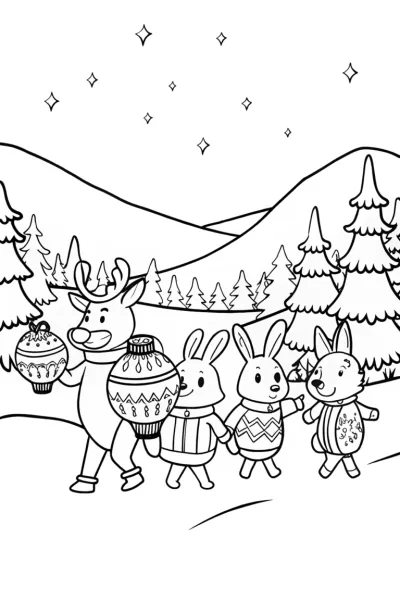 Woodland Animals Lantern Festival Coloring Page