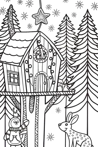 Christmas Treehouse Adventure Coloring Page