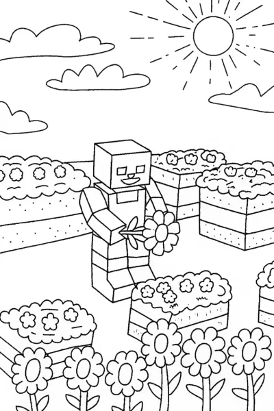 Minecraft Sky Garden Adventure Coloring Page