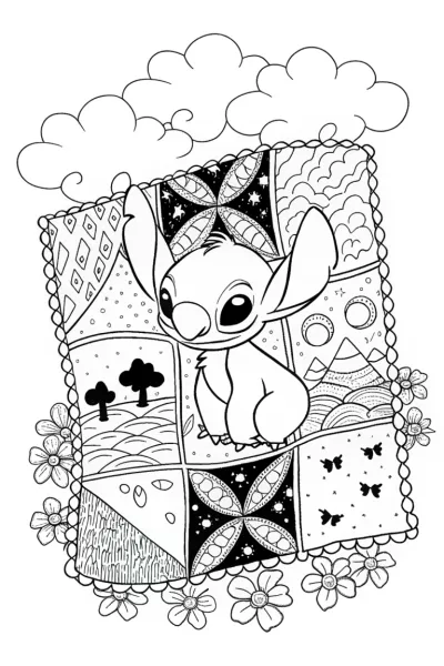 Stitch’s Dreamy Quilt Adventure Coloring Page