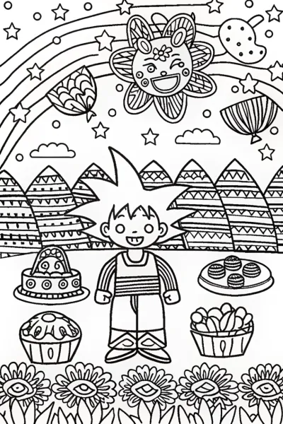 Goku’s Galactic Garden Party Coloring Page
