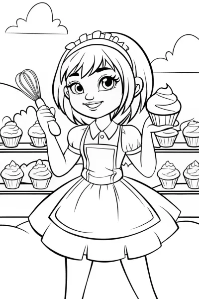 Cupcake Chic in her whimsical bakery