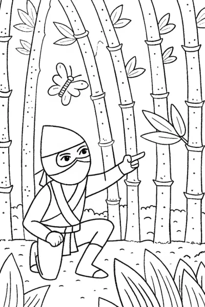 Ninja in Training Amidst Bamboo and Nature