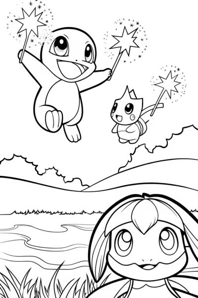 Celestial Guardian Trio Coloring Page