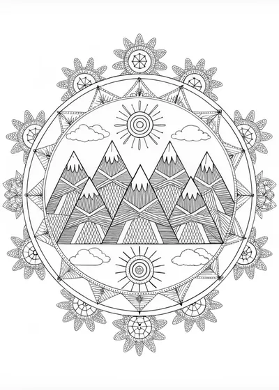 Mandala Mountains Coloring Page